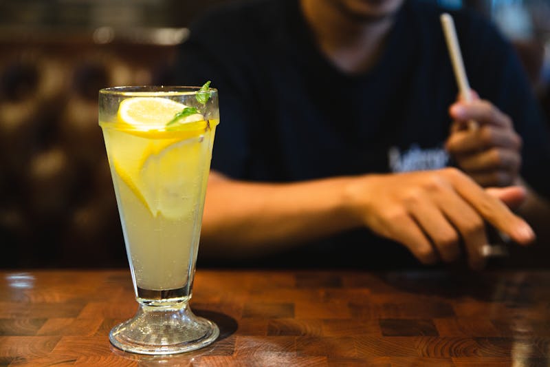 Fresh lemonade with mint and ice cubes